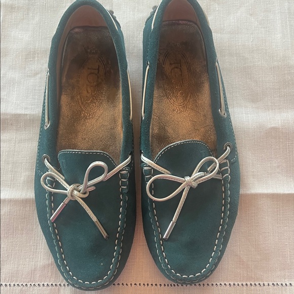 Tod's Shoes - Classic Women’s Suede Driving Loafers in Teal with Silver Hardware